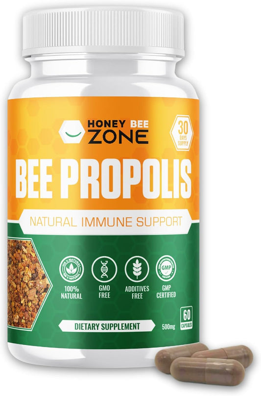 HONEYBEEZONE Bee Propolis Capsules – 100% Natural Immune Support Supplement (60 Veggie Capsules)