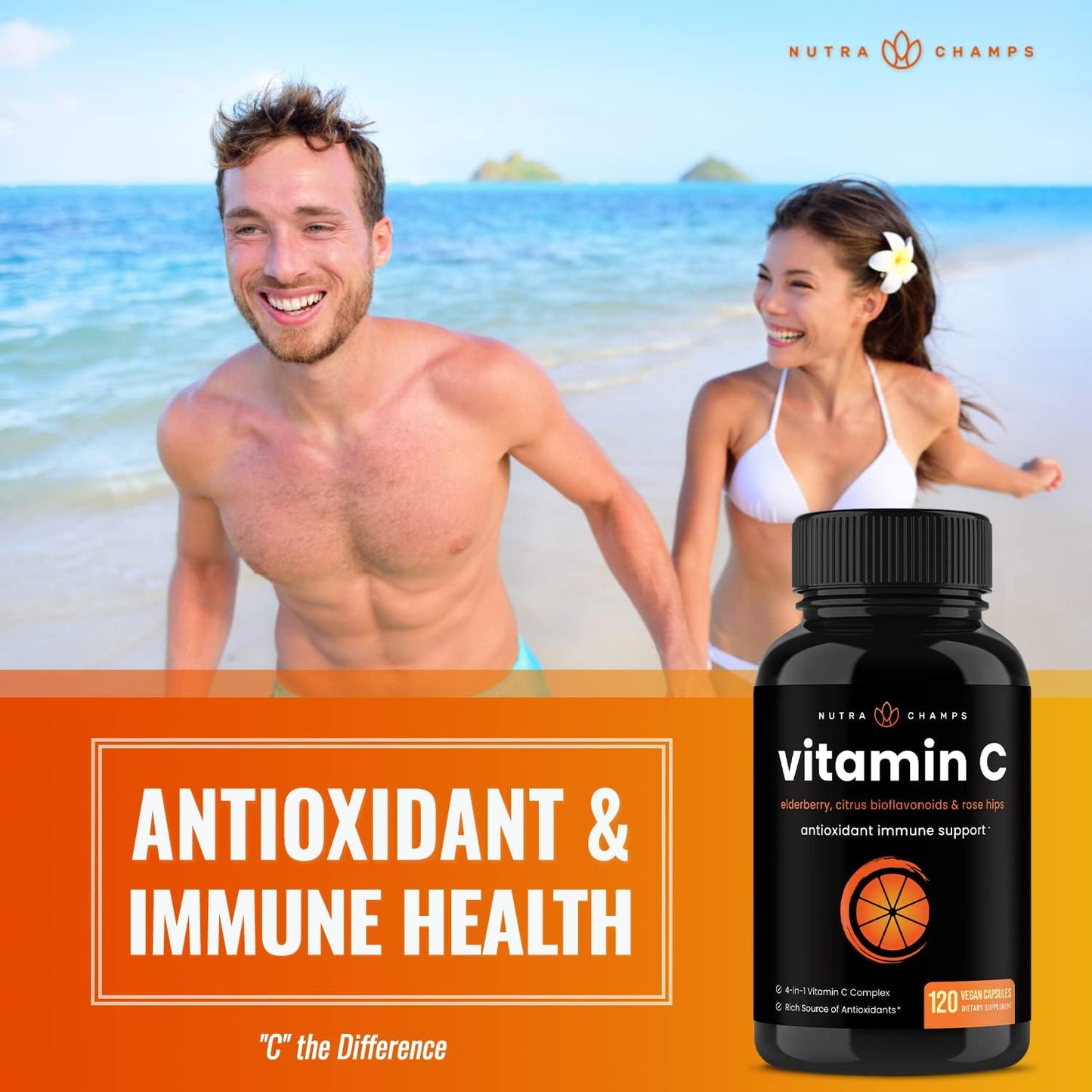 NutraChamps Vitamin C with Elderberry, Citrus Bioflavonoids & Rose Hips - 120 Capsules (2 Pack) - görsel 4