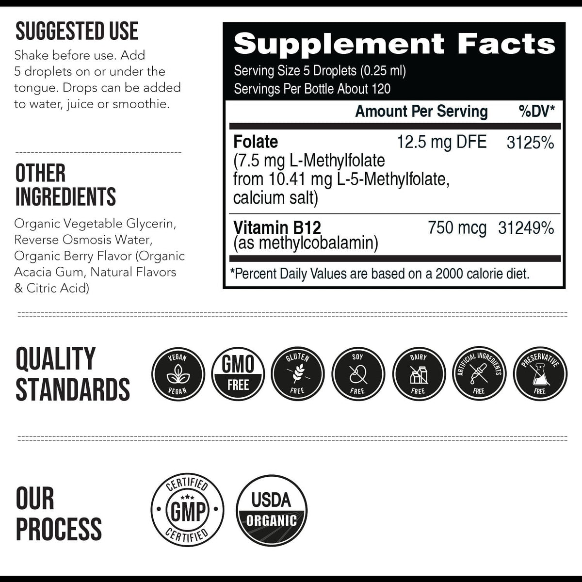 Organic L Methylfolate 7.5 mg Plus Methyl B12 Cofactor - Metabolically Active 5-MTHF Form, Superior Form of Folate - Organic Berry Flavour, Liquid Sublingual Form – Mood, Cognition, Methylation (1oz) - görsel 6