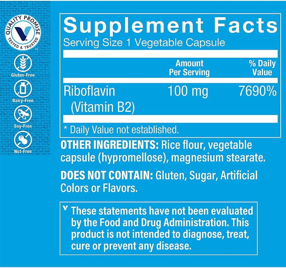 The Vitamin Shoppe Riboflavin (Vitamin B2) 100mg, 100 Capsules - görsel 2