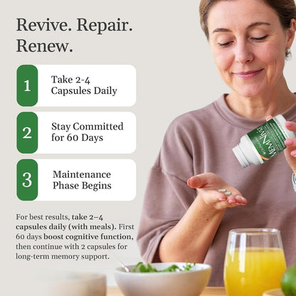 MemNivia Brain Supplements for Memory & Focus – Dual-Sage Stem Cell Formula with Cognivia®, Bacopa, Holy Basil & Ginger – 300 Capsules (5 Bottles)