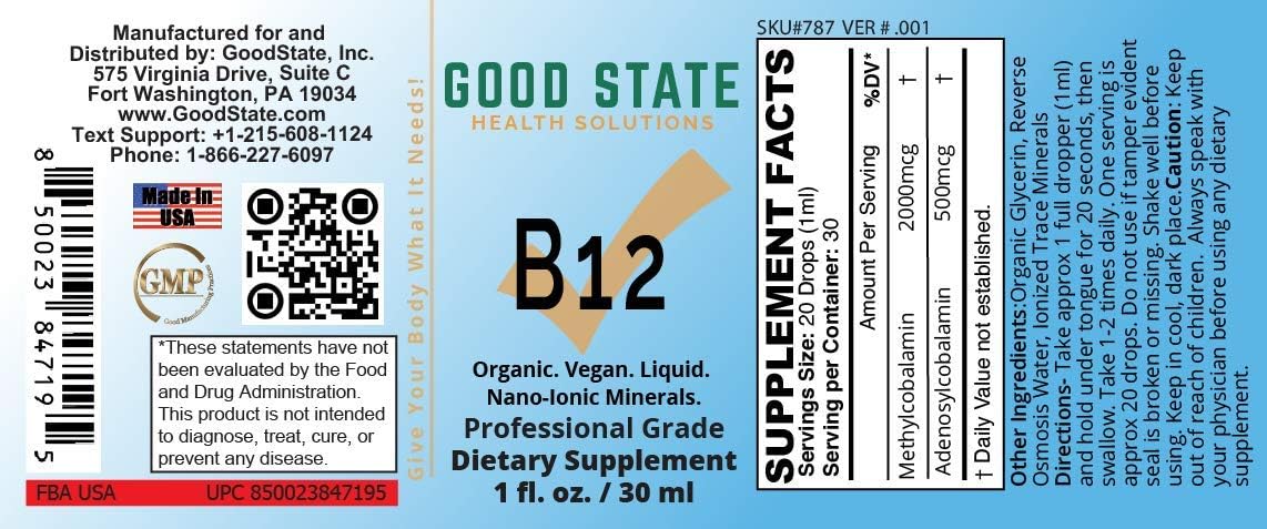 Good State Ionic B12, Men and Women's Liquid Nano Ionic Food Supplement, 30 ml Bottle - görsel 4