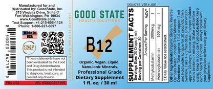 Good State Ionic B12, Men and Women's Liquid Nano Ionic Food Supplement, 30 ml Bottle