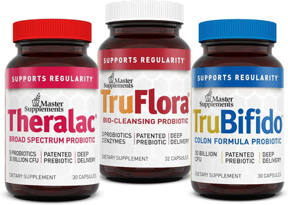 Master Supplements 30-Day Probiotic Gut Reset Kit – Theralac, TruBifido & TruFlora (90 Capsules)