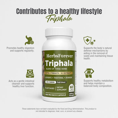 Herbsforever Triphala Capsules – 8:1 Extract (Amla, Haritaki, Bibhitaki) – 60 Vegetarian Capsules