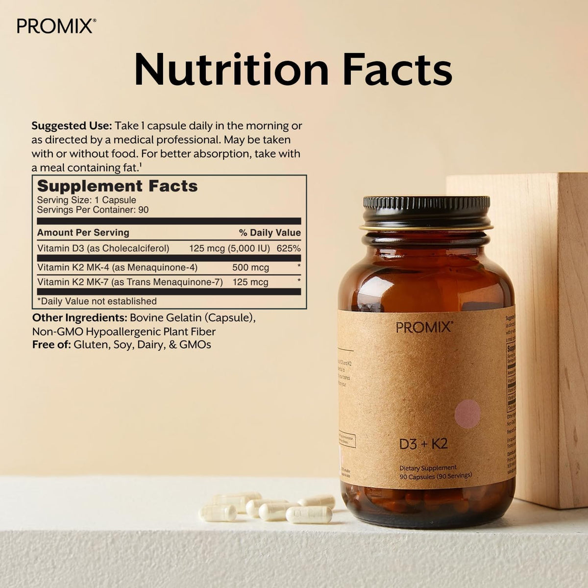 ProMix Nutrition Vitamin D3 K2 5000 IU Supplement - MK4 & MK7 - Soya and Gluten-free - 90 Capsules - görsel 2