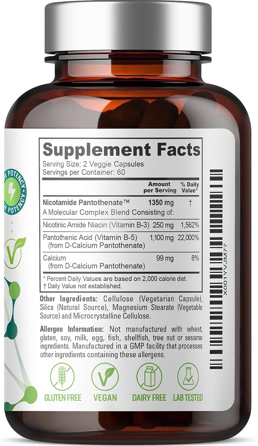 biophix B-3 Nicotinamide Pantothenate 1350 mg 120 Vcaps – Clear Skin Series B5 Pantothenic Acid Natural Flush-Free Nicotinic Amide Niacin – Supports Skin Cell Health - görsel 7