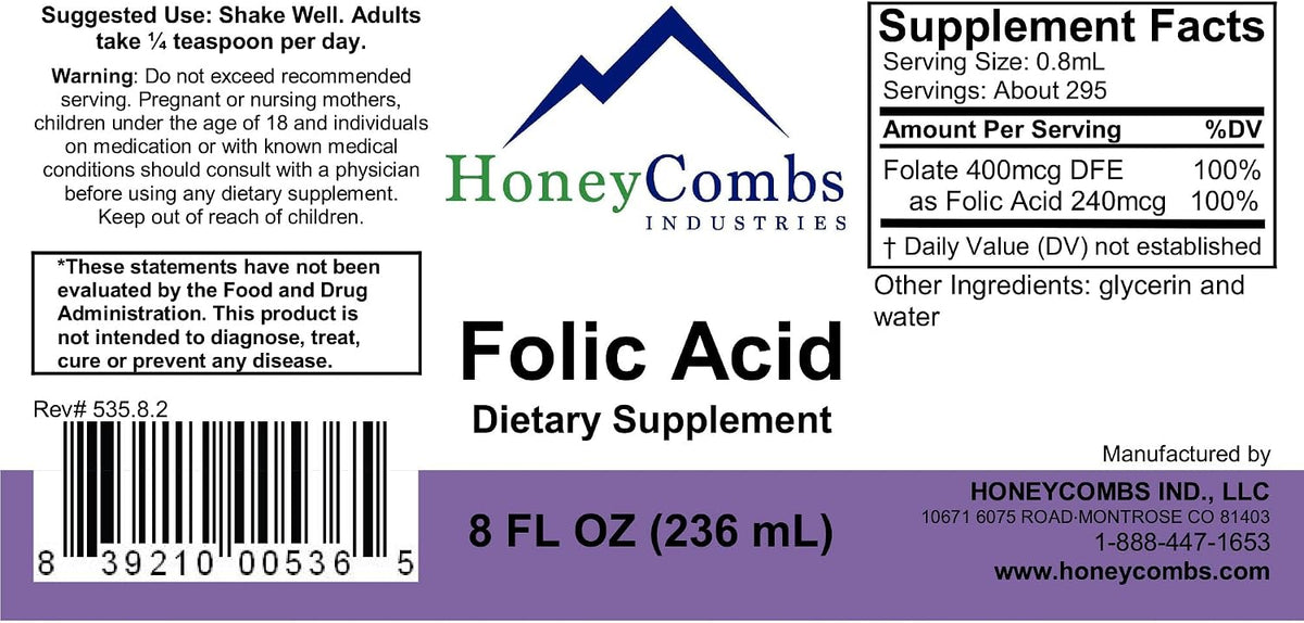 HoneyCombs B9 Folate Prenatal Supplement Drops, 8 Fl oz | Folic Acid Liquid, Fast Absorbing, Energy Metabolism & Red Blood Cell Support, Prenatal for Women & Men, Vegan - görsel 3
