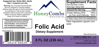 HoneyCombs B9 Folate Prenatal Supplement Drops, 8 Fl oz | Folic Acid Liquid, Fast Absorbing, Energy Metabolism & Red Blood Cell Support, Prenatal for Women & Men, Vegan