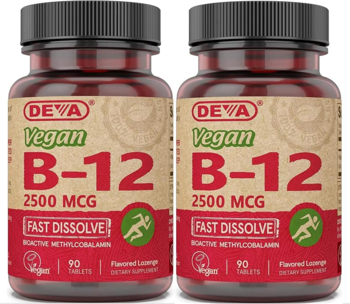 DEVA Vegan B-12 2500 mcg Fast Dissolve Sublingual Tablets, 90 Tablets (Pack of 2) - görsel 1
