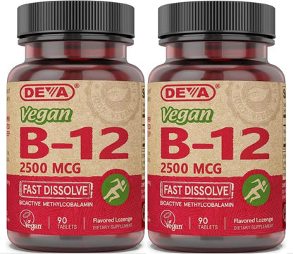 DEVA Vegan B-12 2500 mcg Fast Dissolve Sublingual Tablets, 90 Tablets (Pack of 2)