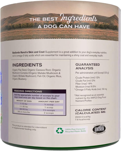 Badlands Ranch Skin & Coat Canine Supplement – Omega-3, Organic Ingredients, Powder for Dogs (30 Scoops)