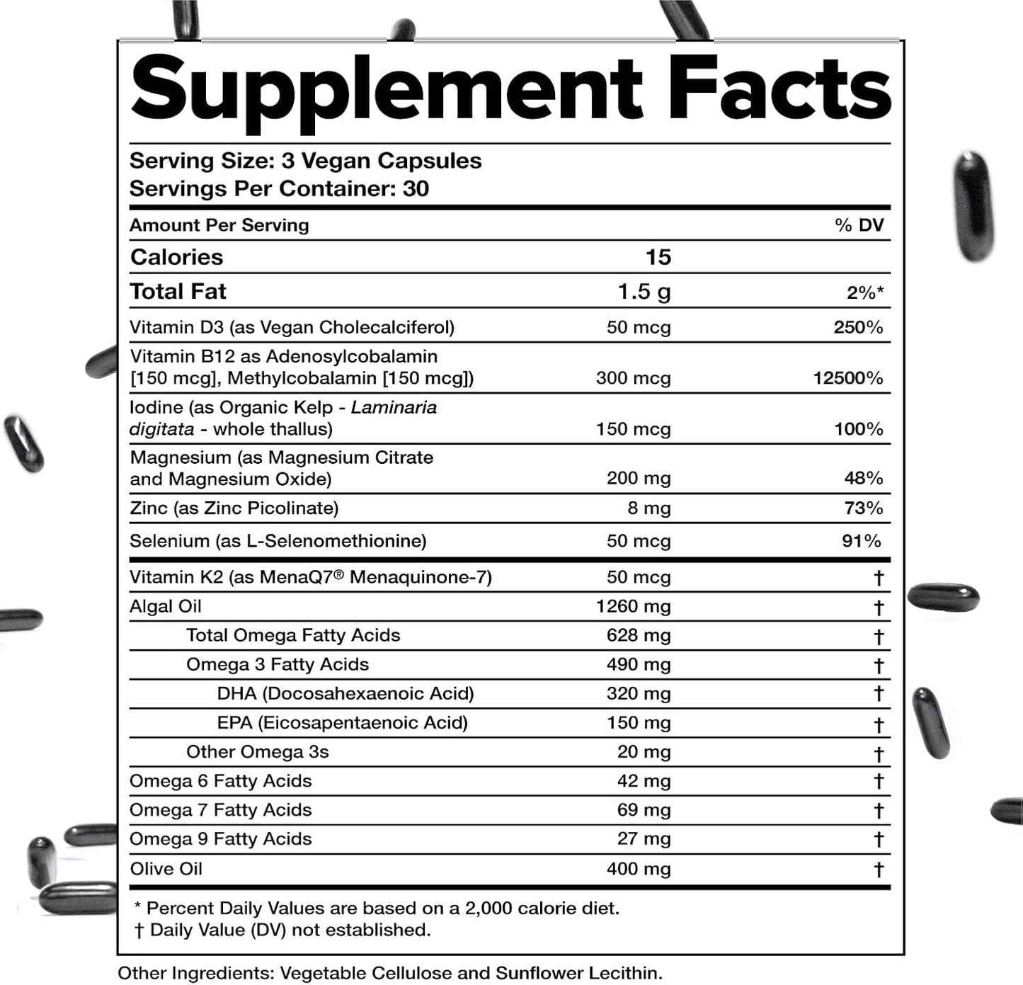 Complement Essential Vegan Multivitamin for Men and Women - with Omega-3 DHA & EPA, B12, Vitamin D3 & K2, Zinc, Selenium, Magnesium, Iodine (90 Capsules) - görsel 6