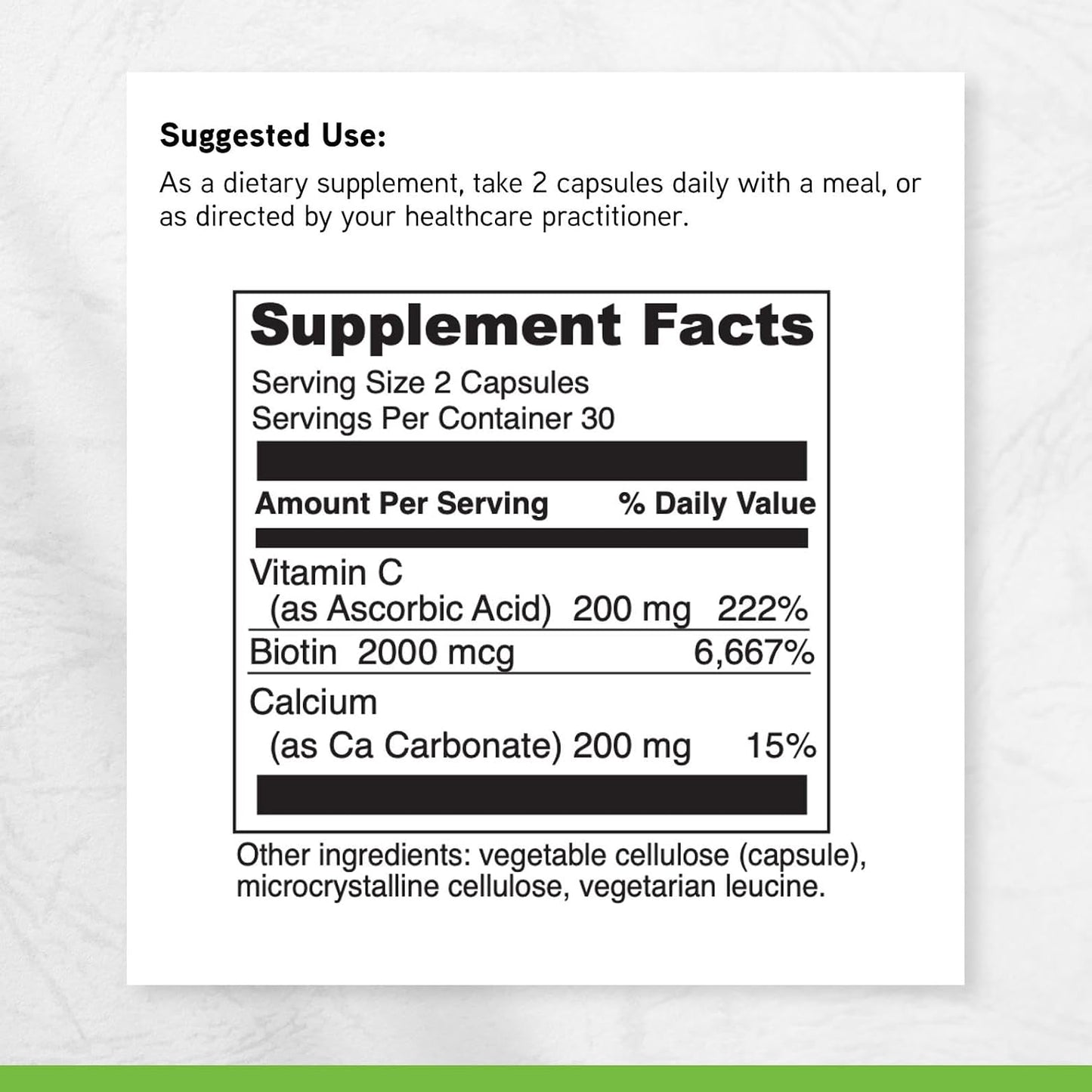 DAVINCI Labs Biotin - Supports Skin & Hair Health, Intestinal Flora Function* - Dietary Supplement with Vitamin C & Calcium as Ca Carbonate - Vegetarian - Gluten-Free - 60 Capsules - görsel 6