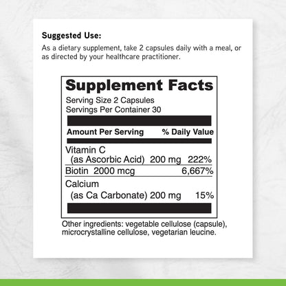 DAVINCI Labs Biotin - Supports Skin & Hair Health, Intestinal Flora Function* - Dietary Supplement with Vitamin C & Calcium as Ca Carbonate - Vegetarian - Gluten-Free - 60 Capsules