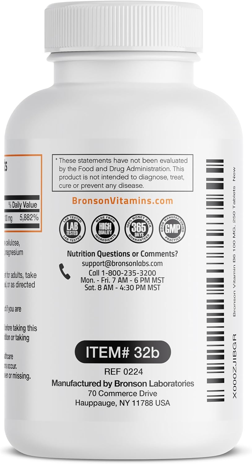 Bronson Vitamin B6 100mg Food Supplement, 250 Tablets - görsel 2