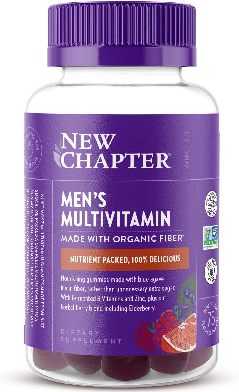 New Chapter Men's Multivitamin Gummies - 57% Less Sugar, Berry-Citrus, 75 Gummies - görsel 1