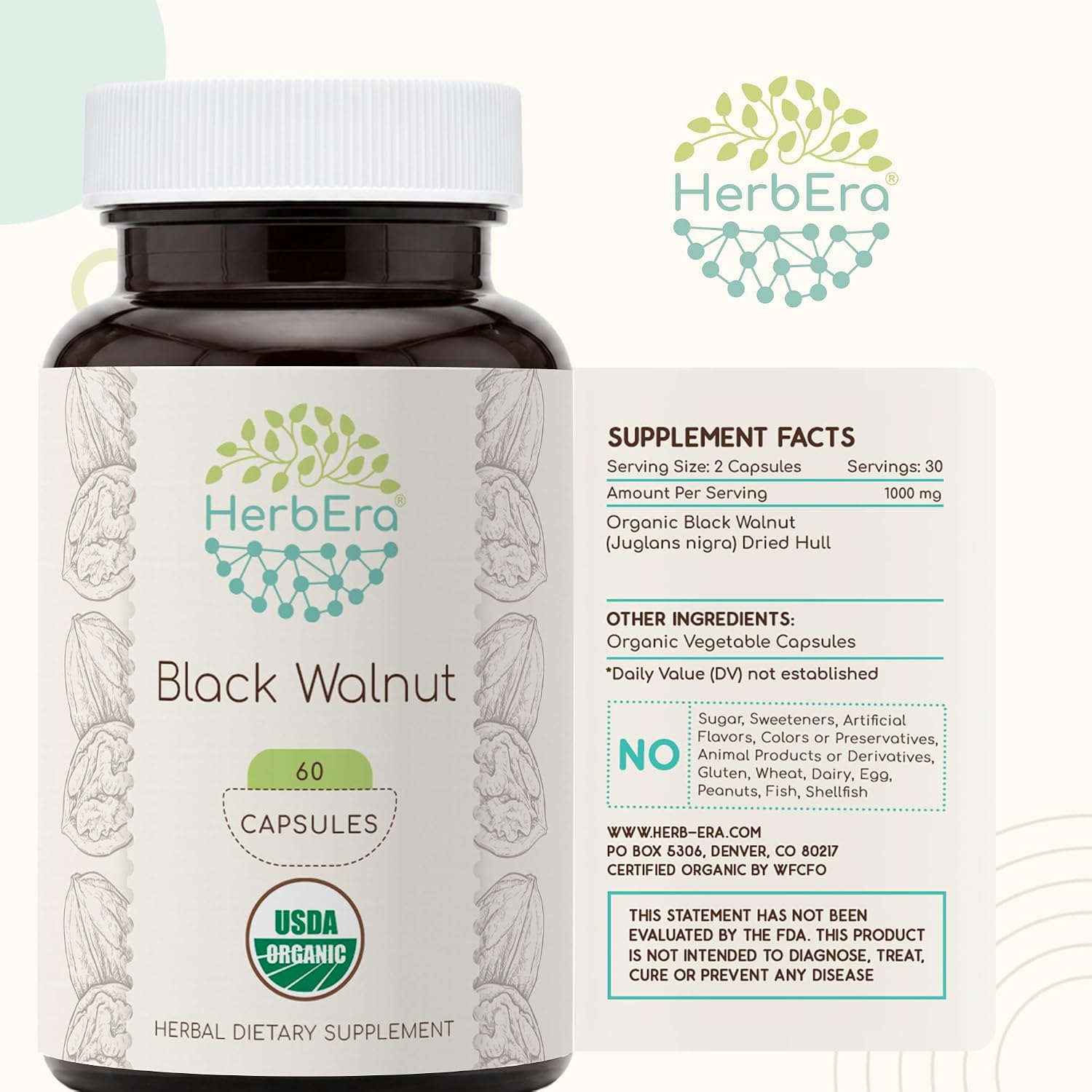 HerbEra Black Walnut 500 mg | Organic Vegan Capsules | Traditional Digestive & Antioxidant Support, Juglans Nigra Dried Hull | Herbal Supplement (60 Capsules) - görsel 5