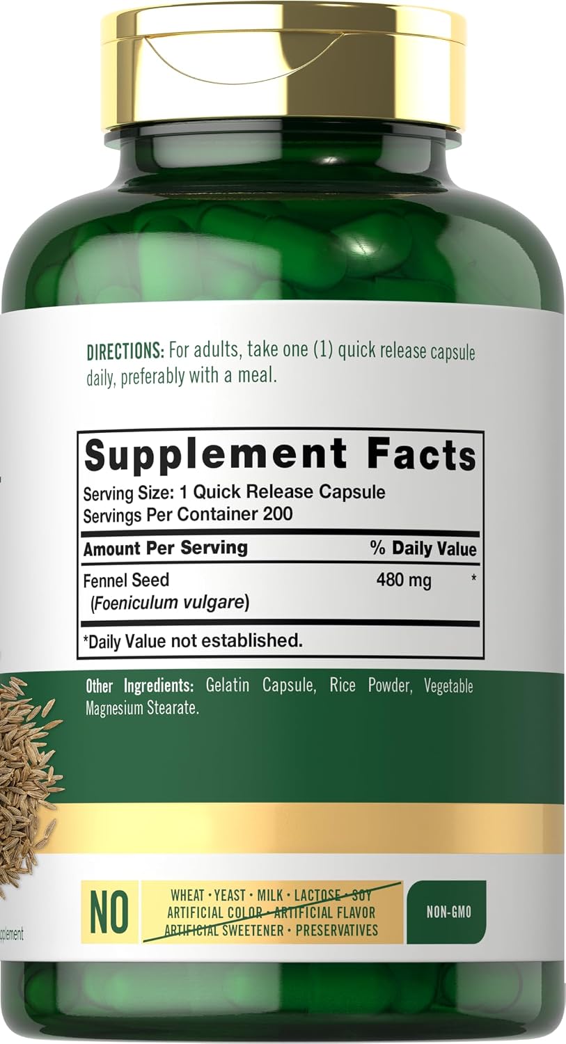 Carlyle Fennel Seed 480mg | 200 Capsules | Herbal Supplement | Non-GMO - görsel 2