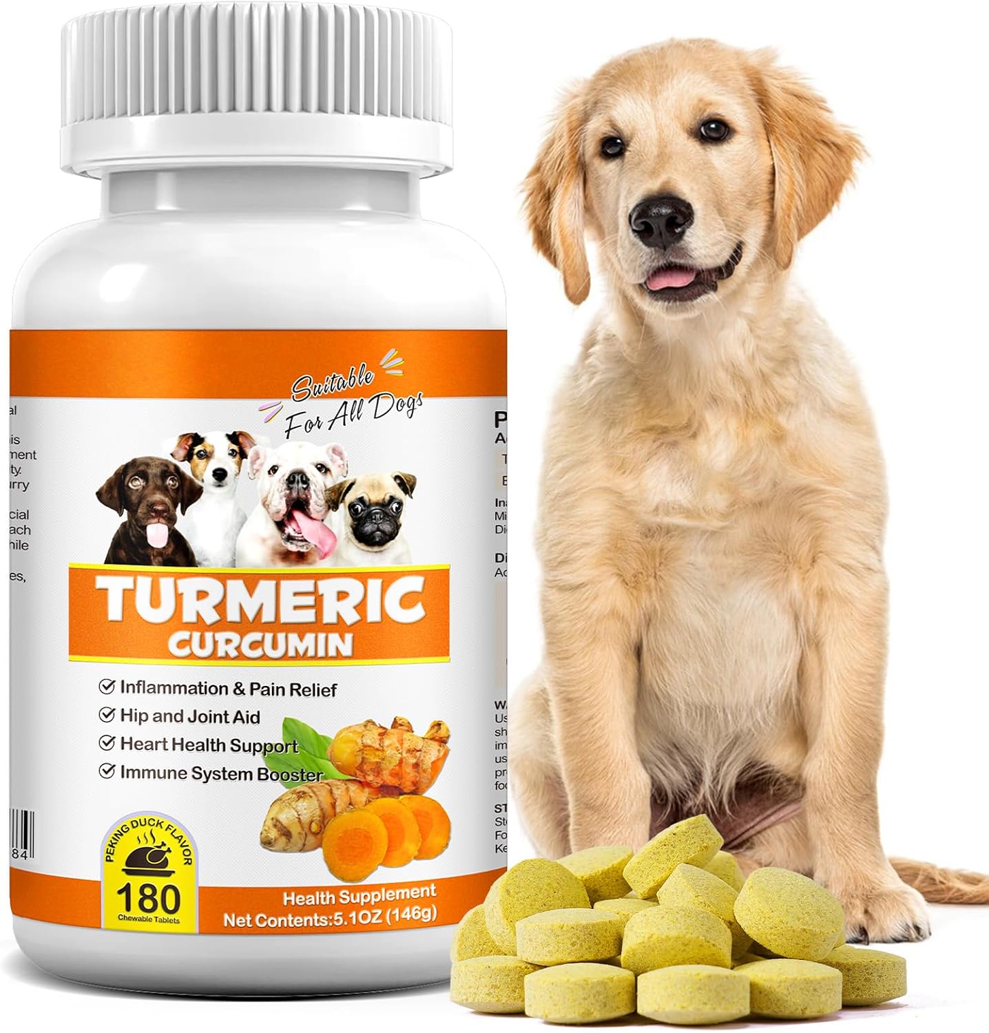 FSLHCY Turmeric for Dogs - 180 Count Duck Flavour Chewable Tablets - görsel 1