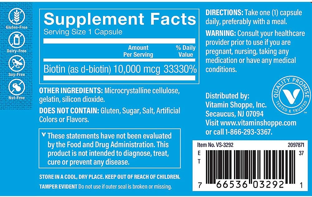 The Vitamin Shoppe Biotin 1,000mcg - Hair, Skin and Nail Support, 120 Capsules - görsel 3
