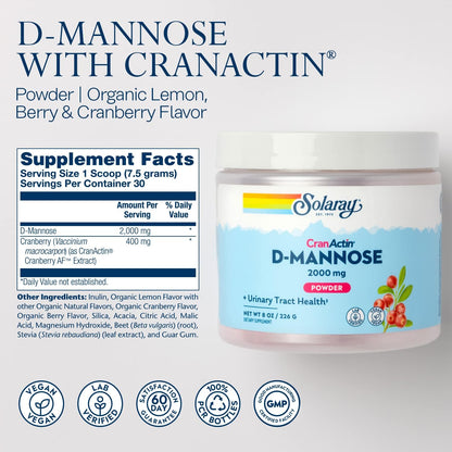 SOLARAY D-Mannose with CranActin Cranberry AF Extract Powder – 2,000 mg, 30 Servings