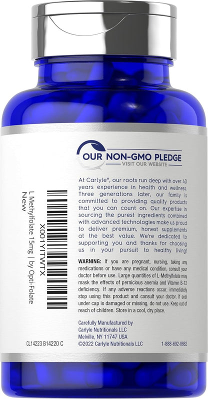 Carlyle L Methylfolate 15mg | 120 Capsules | Value Size | High Strength | Active Folate (5-MTHF) | Non-GMO, Gluten-free Supplement | by Opti-Folate