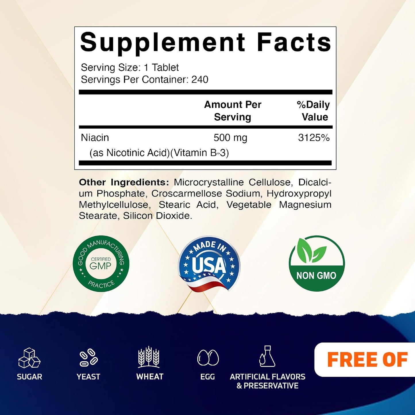 Vitamatic Niacin (Vitamin B3) 500mg, 240 Tablets - Sustained Release, Non-GMO & Gluten-free - görsel 2