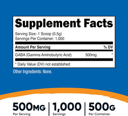 Nutricost Pure GABA 500g Powder (Gamma Aminobutyric Acid)