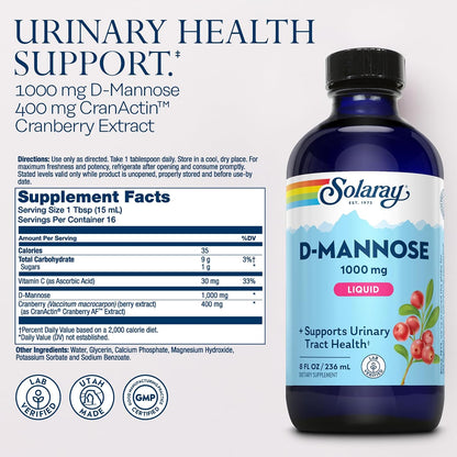 SOLARAY D-Mannose 1000 mg Liquid Formula with CranActin Cranberry Extract and Vitamin C