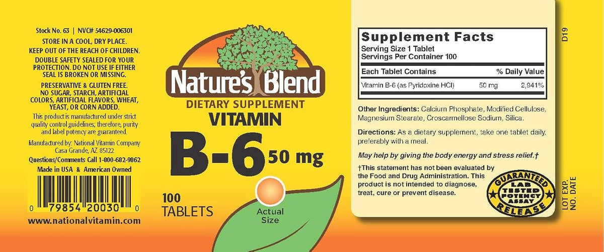 Nature's Blend Vitamin B6 50mg - görsel 2