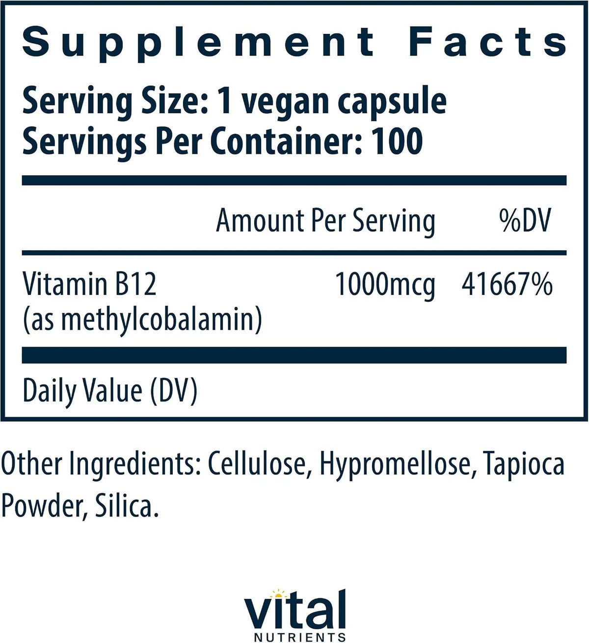 Vital Nutrients Vitamin B12 1000mcg - Vegan - Methylcobalamin for Metabolism, Cognitive & Nervous System Health - High-Potency B12 Supplement - Gluten, Dairy, Soy Free - 100 Capsules - görsel 2
