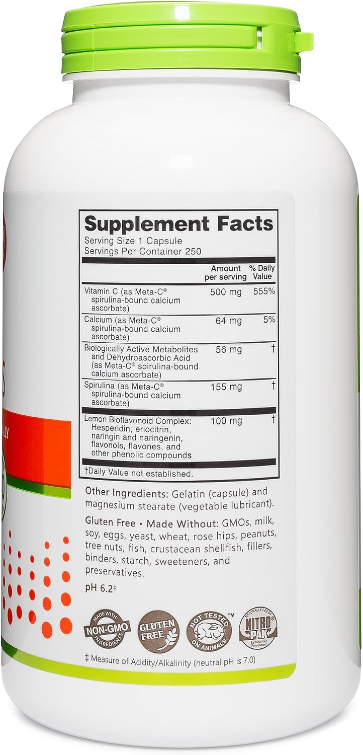 NutriBiotic Meta-C Capsules, Spirulina-Bound Vitamin C 500 mg, 250 Count - görsel 3