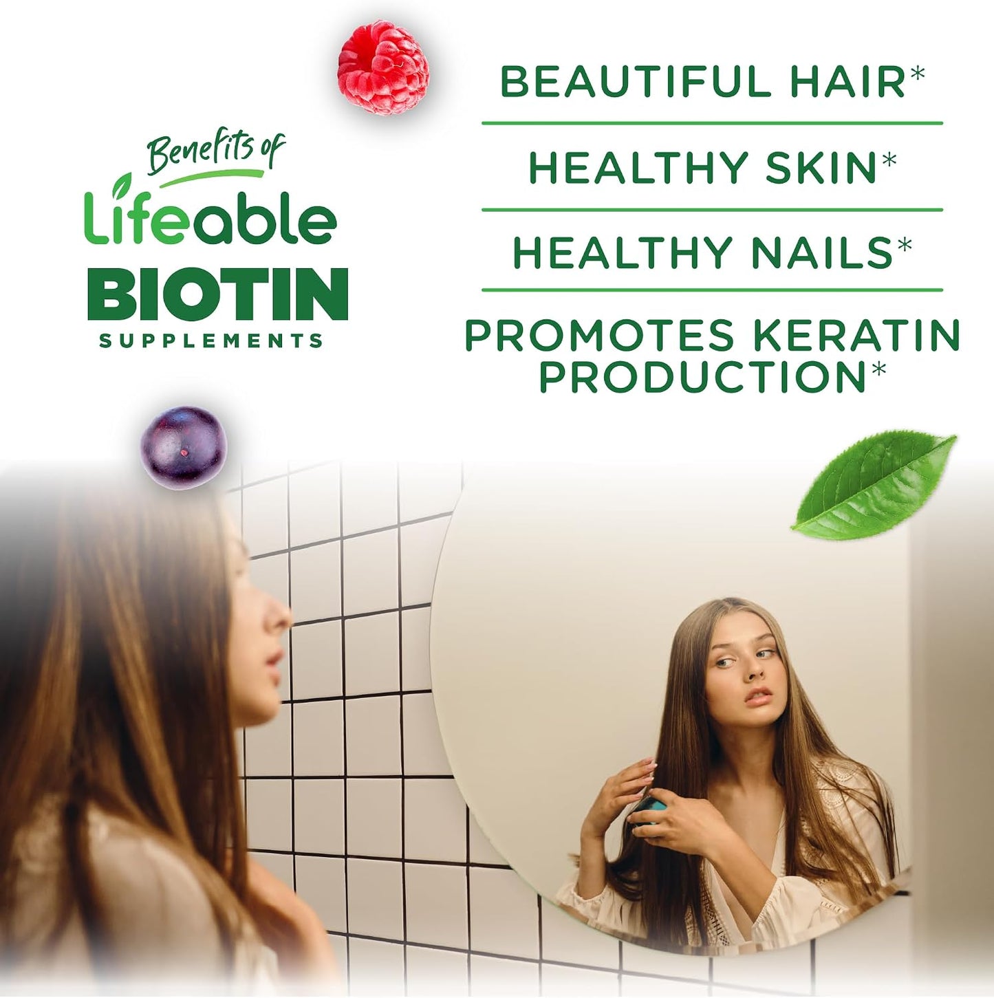 Lifeable Teens Biotin 10000mcg Gummies - Vegan Biotin Supplement for Hair, Skin & Nails - 90 Gummies - görsel 3