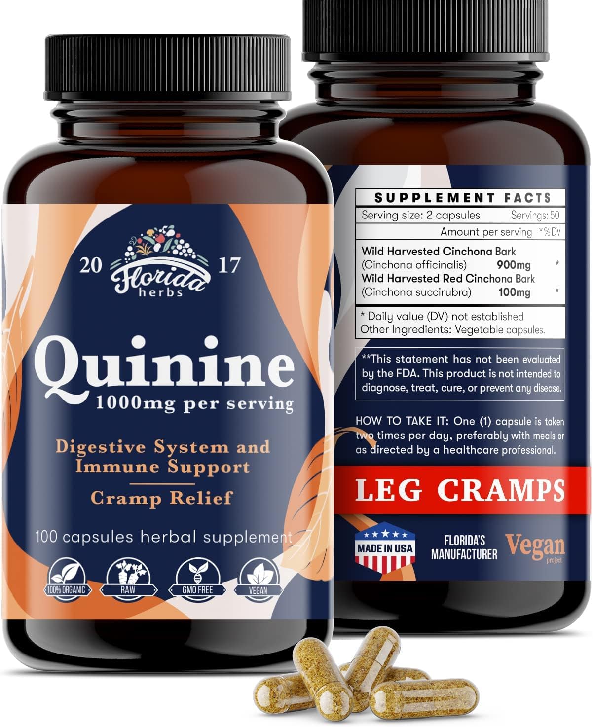Leg Cramp Support – Organic Quinine Capsules from Cinchona Bark – 1000 mg – 330 Capsules - görsel 7
