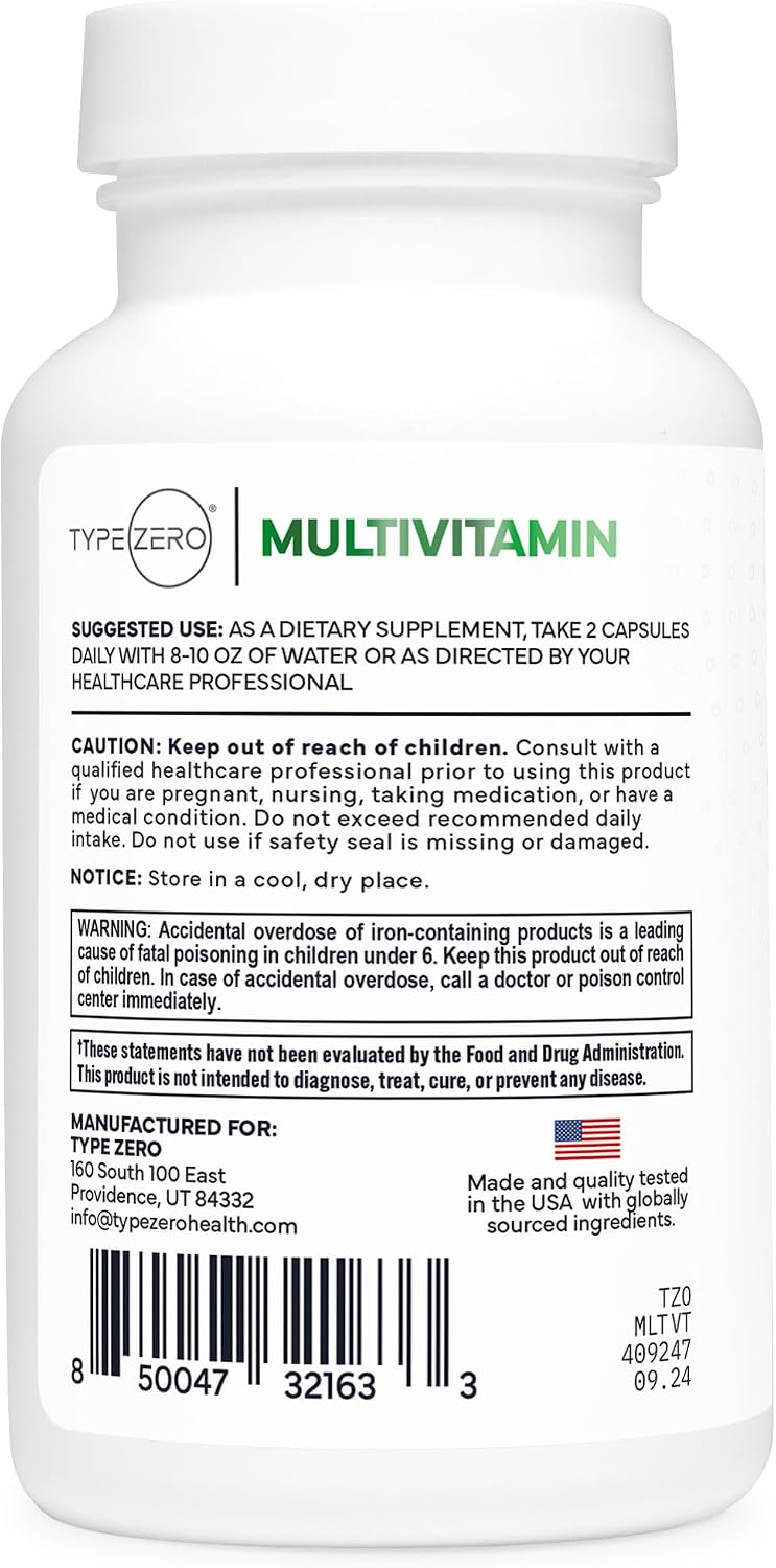 Type Zero Multivitamin Capsules (120 Capsules) (1300 mg) - with Probiotics + 22 Vitamins and Minerals, GM-Free - görsel 3