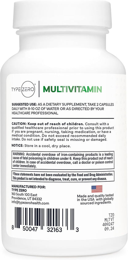 Type Zero Multivitamin Capsules (120 Capsules) (1300 mg) - with Probiotics + 22 Vitamins and Minerals, GM-Free