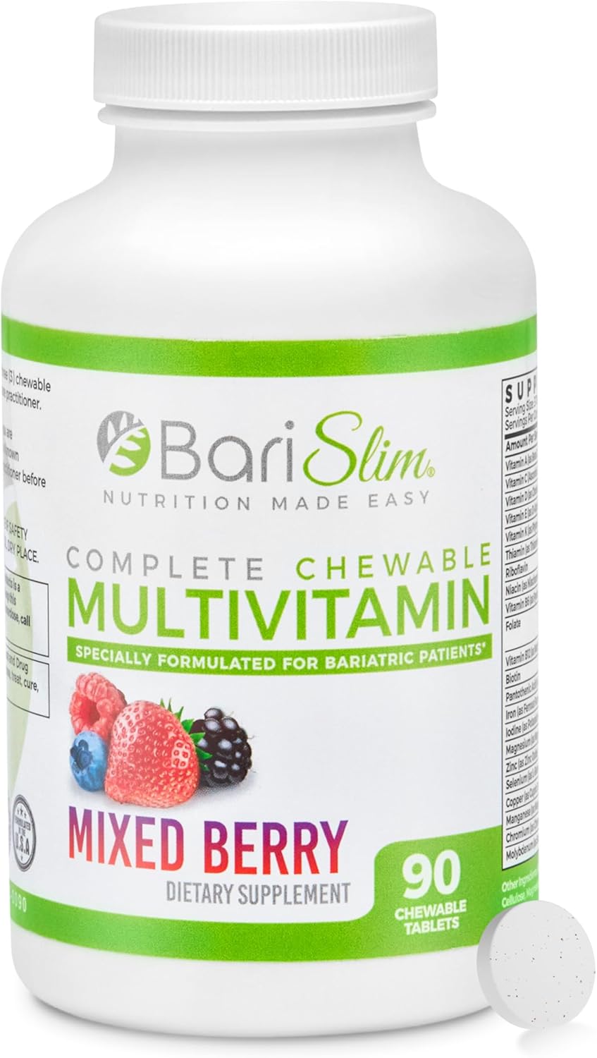 BariSlim Complete Chewable Bariatric Multivitamin Tablets - 45 mg Iron - Mixed Berry - 90 Tablets - görsel 1
