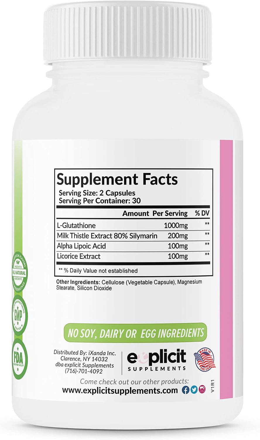 eXplicit Supplements Glutathione 1000mg - Antioxidant Capsules, 60 Capsules - görsel 6