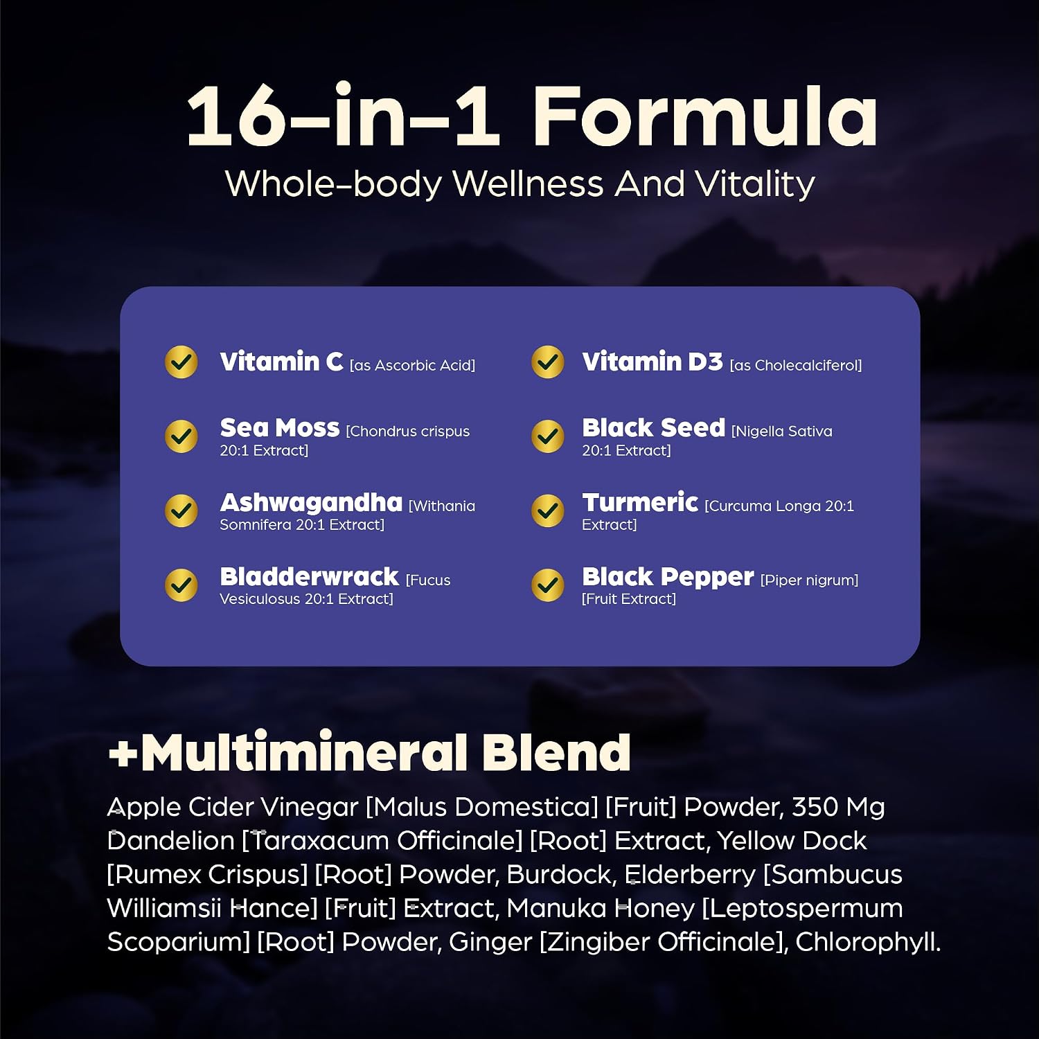 Anuva 16-in-1 Sea Moss Capsules | Black Seed Oil, Ashwagandha, Vitamin C, D3, Turmeric, Burdock, Bladderwrack & Multi-Minerals | 60 Vegetarian Capsules - görsel 4