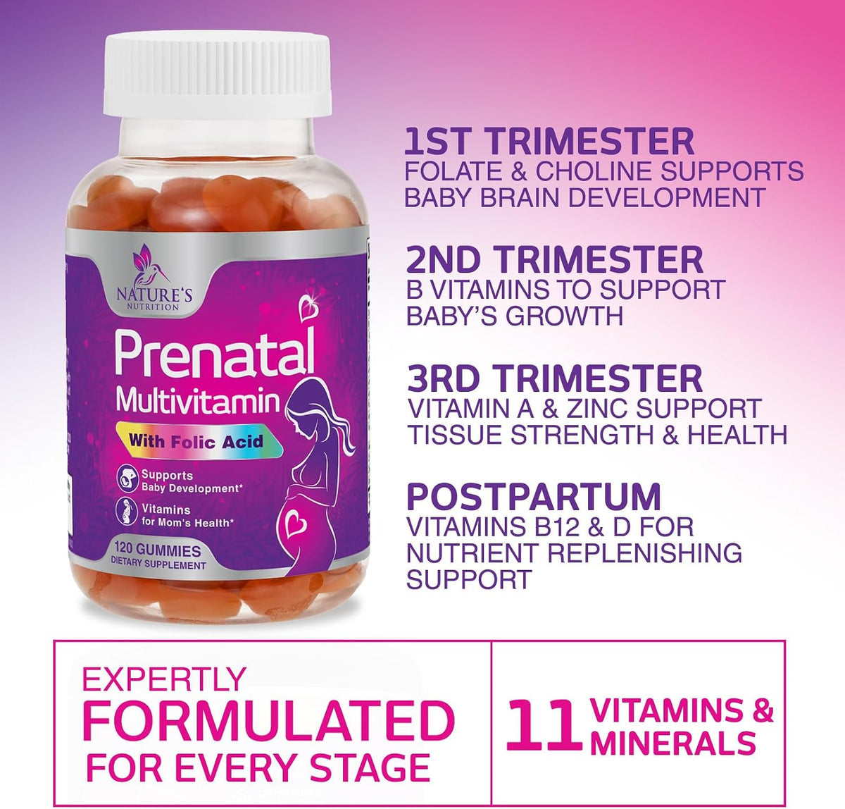 Prenatal Vitamins for Women – Pregnancy Gummies with Folic Acid, Vitamin A, C, D3, B12, B6 – Prenatal Multivitamin Gummy for Foetal Support, Pregnant & Nursing Women – 120 Gummies - görsel 6