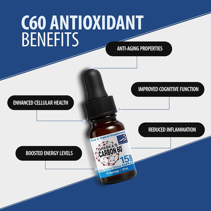 Greska's Carbon 60 in Organic Sunflower Oil - 15 Day Supply - Solvent-Free C60 Antioxidant Formula for Cellular Support, Vitality, Focus and Overall Wellness (10ml)
