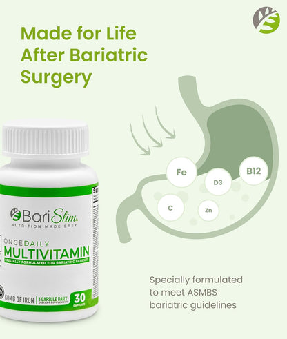 BariSlim Once Daily Bariatric Multivitamin with 60mg Iron – 30 Day Supply