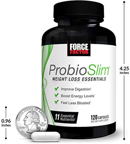 Force Factor ProbioSlim Weight Loss Essentials – Metabolism Support with Probiotics, Prebiotic Fibre & Green Tea Extract, 120 Capsules