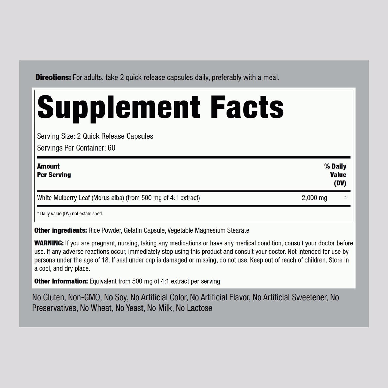 Piping Rock Mulberry Leaf Extract Capsules - 120 Count - Herbal Food Supplement - görsel 2