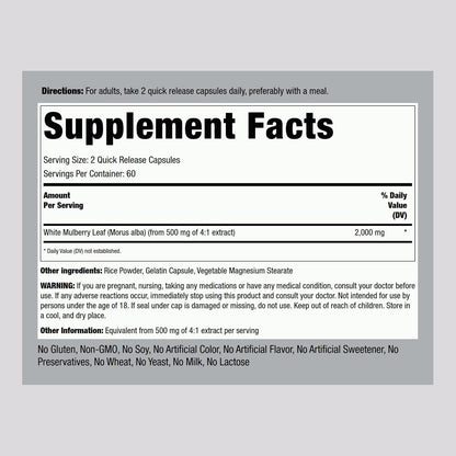 Piping Rock Mulberry Leaf Extract Capsules - 120 Count - Herbal Food Supplement