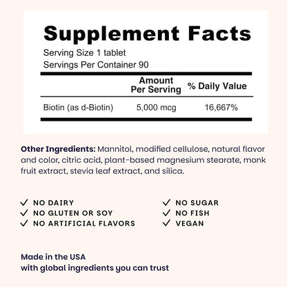 EZ Melts Biotin 5,000 mcg Dissolvable Tablets - Strawberry Burst (90 Tablets)