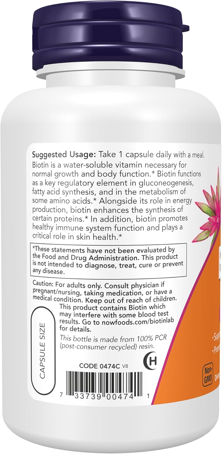 NOW Foods Biotin 5000 mcg - 120 Vegetable Capsules - görsel 2