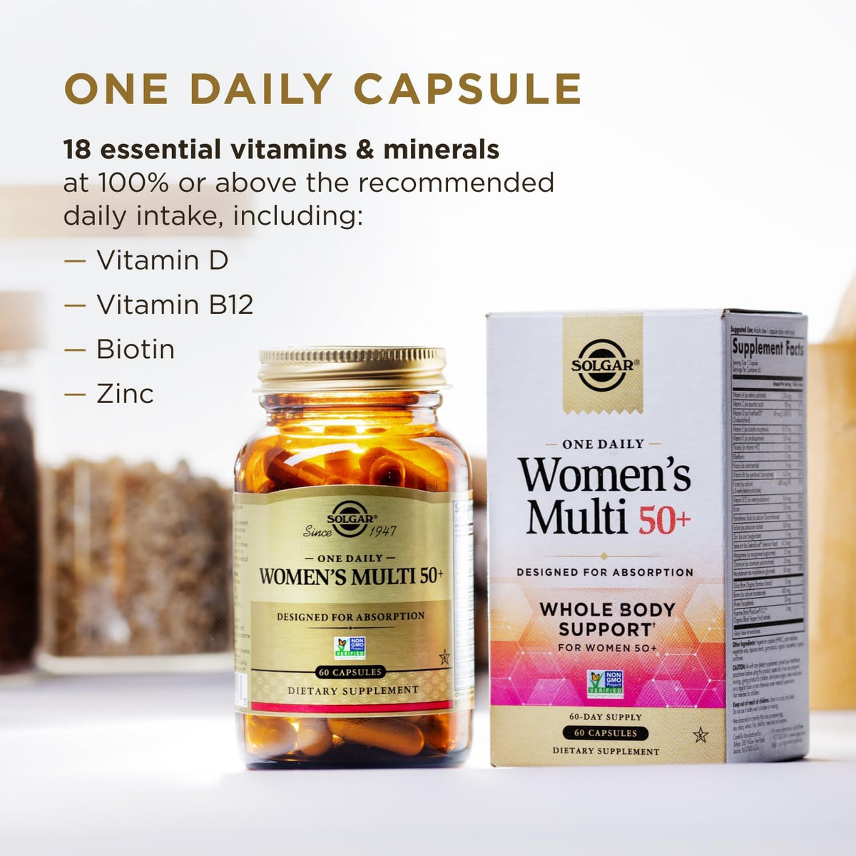 Solgar One Daily Women's Multi 50+ – Whole Body Support for Women Aged 50 and Over, 60 Vegan Capsules - görsel 3