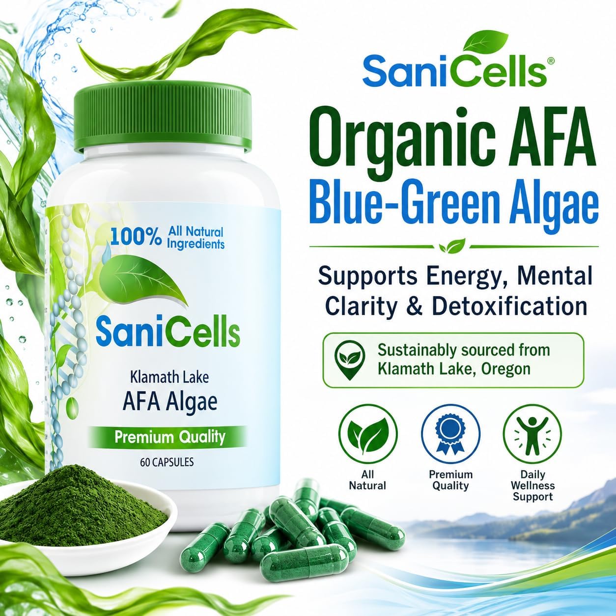 TROYA Sani Cells AFA Blue-Green Algae Capsules - Organic Superfood for Energy and Mental Clarity - görsel 2